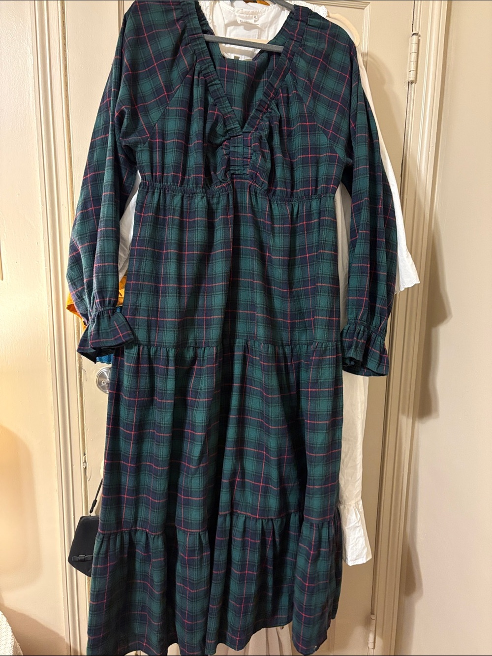 Womens Green Plaid Long Sleeve Tiered Dress- Haptics brand sz 1X
